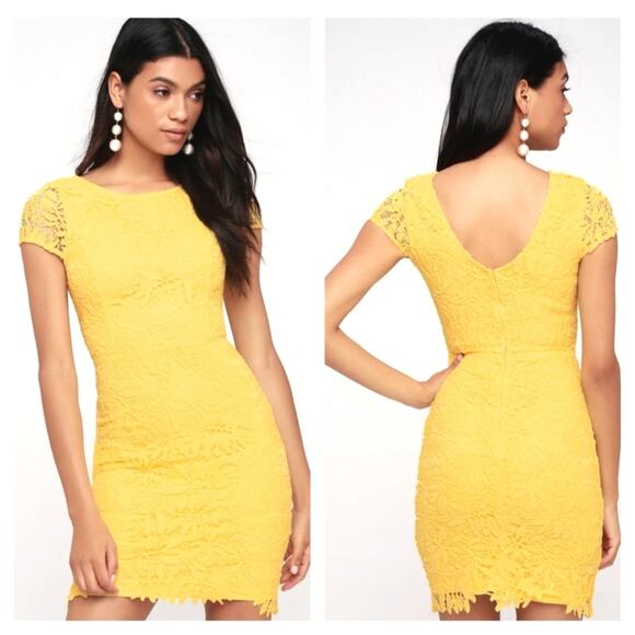 Lulu's Yellow Lace Bodycon Dress - Picture 1 of 7